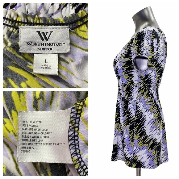 WORTHINGTON Stretch Abstract Short Sleeve Blouse - Picture 10 of 11